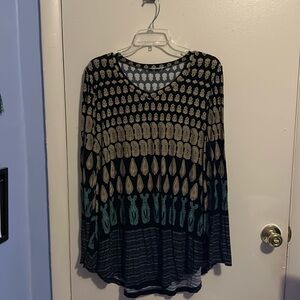 BaiSheng GT 2XL Black, Beige, and Green Geometric Long Sleeve Shirt